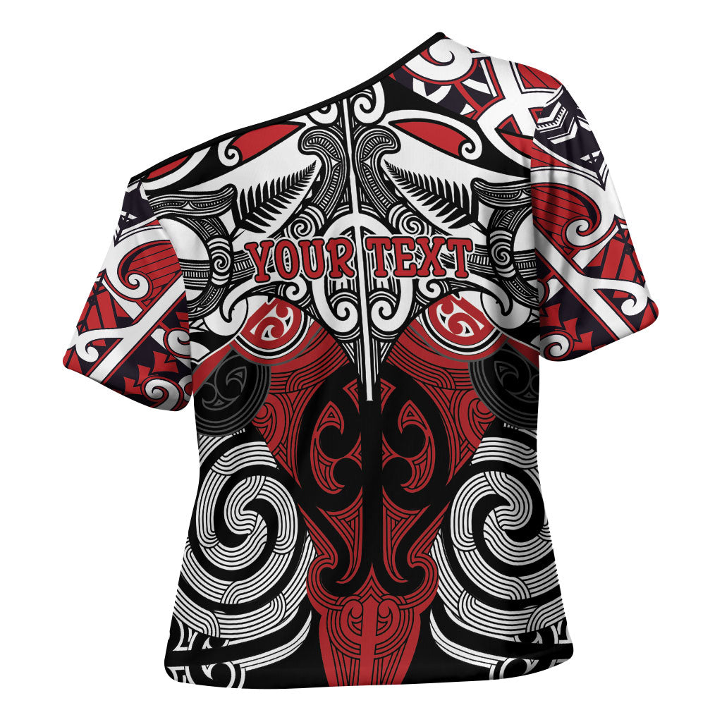Personalised Maori Ngapuhi Cross Shoulder Shirt Silver Fern Kowhaiwhai Art