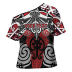 Personalised Maori Ngapuhi Cross Shoulder Shirt Silver Fern Kowhaiwhai Art