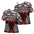 Personalised Maori Ngapuhi Cross Shoulder Shirt Silver Fern Kowhaiwhai Art