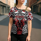 Personalised Maori Ngapuhi Cross Shoulder Shirt Silver Fern Kowhaiwhai Art
