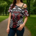 Personalised Maori Ngapuhi Cross Shoulder Shirt Silver Fern Kowhaiwhai Art