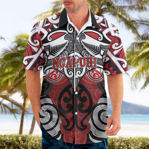 Personalised Maori Ngapuhi Hawaiian Shirt Silver Fern Kowhaiwhai Art