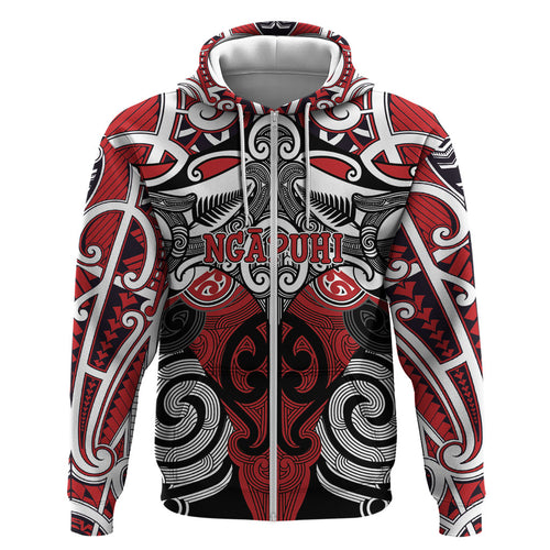 Personalised Maori Ngapuhi Hoodie Silver Fern Kowhaiwhai Art