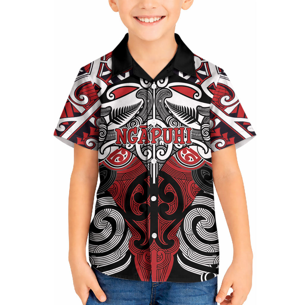 Personalised Maori Ngapuhi Kid Hawaiian Shirt Silver Fern Kowhaiwhai Art