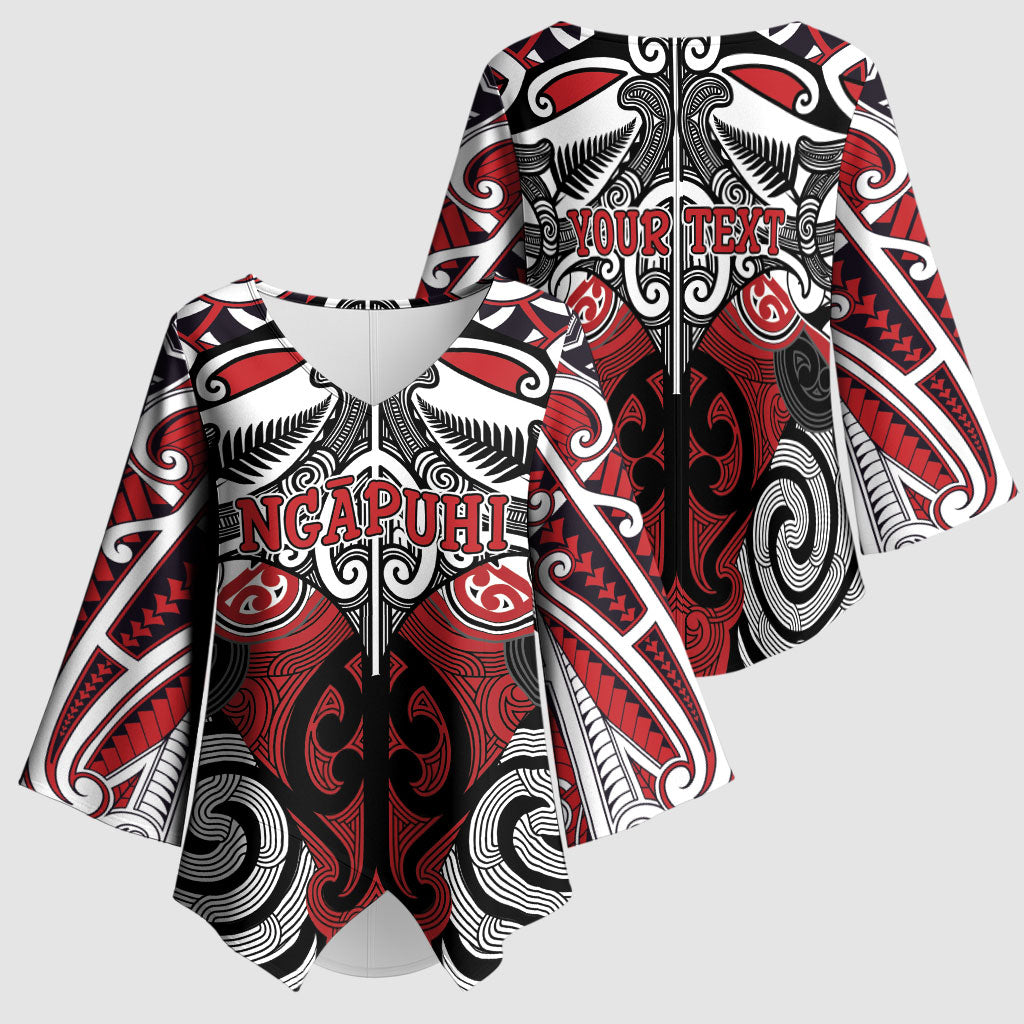 Personalised Maori Ngapuhi Kimono Sleeve Blouse Silver Fern Kowhaiwhai Art
