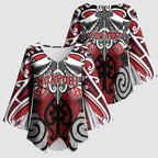Personalised Maori Ngapuhi Kimono Sleeve Blouse Silver Fern Kowhaiwhai Art
