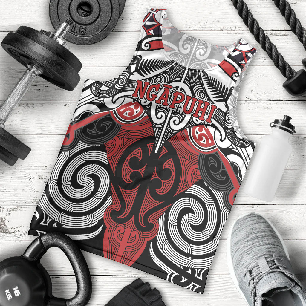 Personalised Maori Ngapuhi Men Tank Top Silver Fern Kowhaiwhai Art
