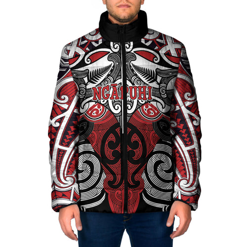 Personalised Maori Ngapuhi Padded Jacket Silver Fern Kowhaiwhai Art