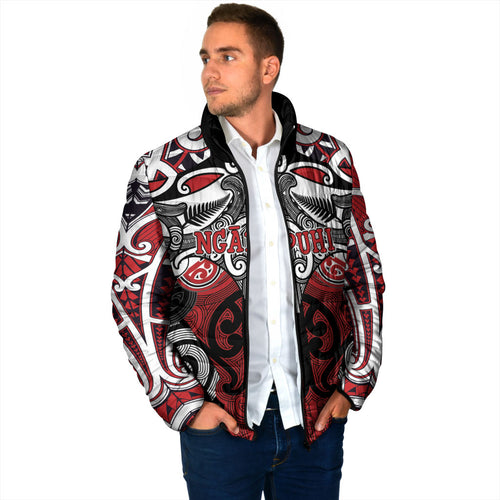 Personalised Maori Ngapuhi Padded Jacket Silver Fern Kowhaiwhai Art