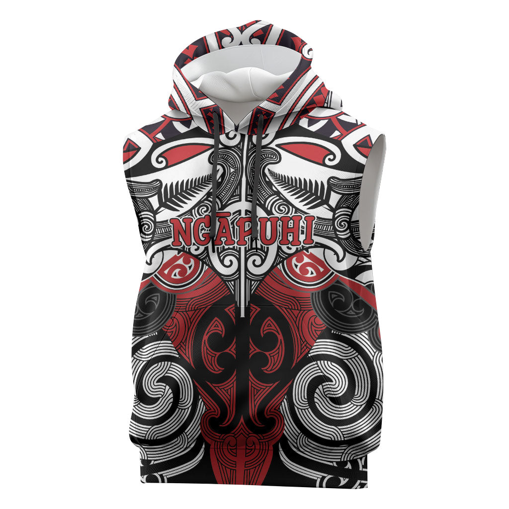 Personalised Maori Ngapuhi Sleeveless Hoodie Silver Fern Kowhaiwhai Art