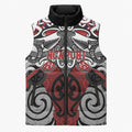 Personalised Maori Ngapuhi Sleeveless Puffer Jacket Silver Fern Kowhaiwhai Art