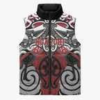 Personalised Maori Ngapuhi Sleeveless Puffer Jacket Silver Fern Kowhaiwhai Art