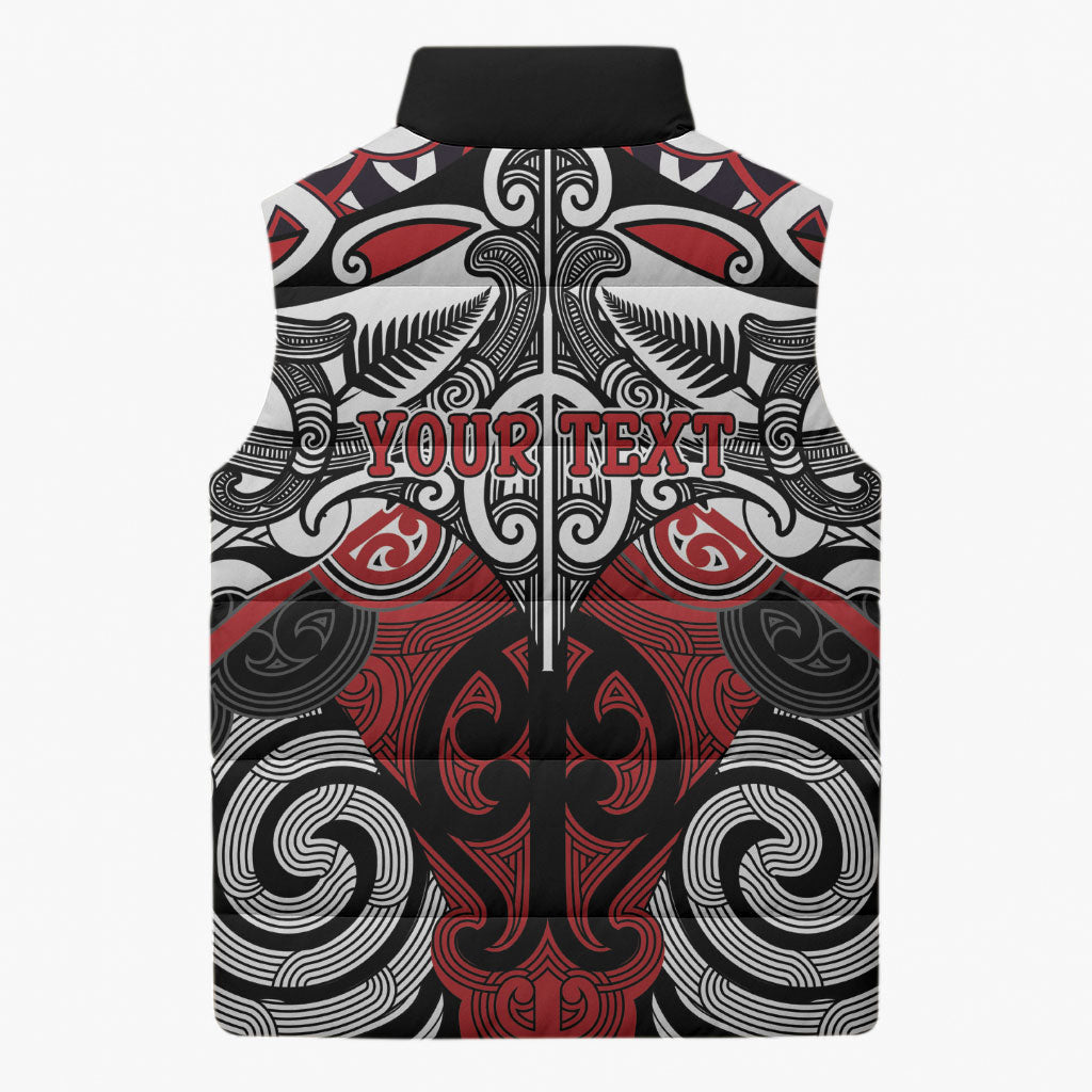 Personalised Maori Ngapuhi Sleeveless Puffer Jacket Silver Fern Kowhaiwhai Art