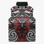 Personalised Maori Ngapuhi Sleeveless Puffer Jacket Silver Fern Kowhaiwhai Art