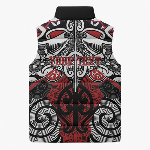 Personalised Maori Ngapuhi Sleeveless Puffer Jacket Silver Fern Kowhaiwhai Art