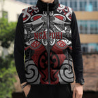 Personalised Maori Ngapuhi Sleeveless Puffer Jacket Silver Fern Kowhaiwhai Art