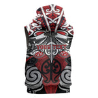 Personalised Maori Ngapuhi Sleeveless Zip Hoodie Silver Fern Kowhaiwhai Art