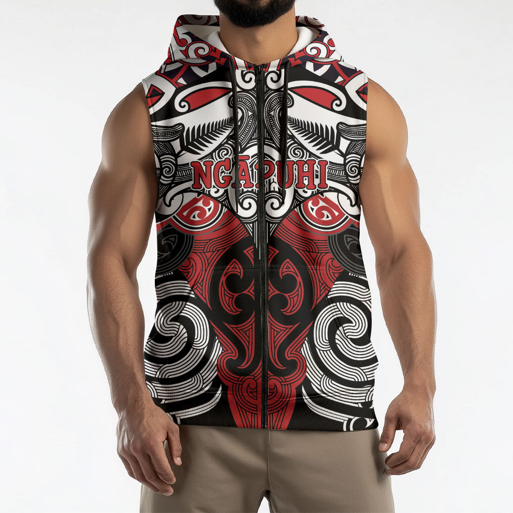 Personalised Maori Ngapuhi Sleeveless Zip Hoodie Silver Fern Kowhaiwhai Art