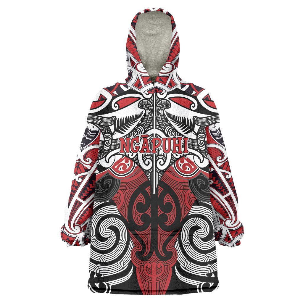 Personalised Maori Ngapuhi Wearable Blanket Hoodie Silver Fern Kowhaiwhai Art