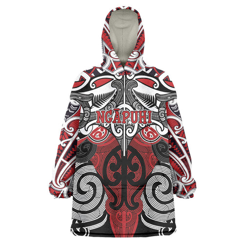 Personalised Maori Ngapuhi Wearable Blanket Hoodie Silver Fern Kowhaiwhai Art