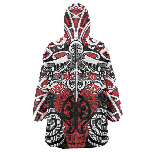 Personalised Maori Ngapuhi Wearable Blanket Hoodie Silver Fern Kowhaiwhai Art