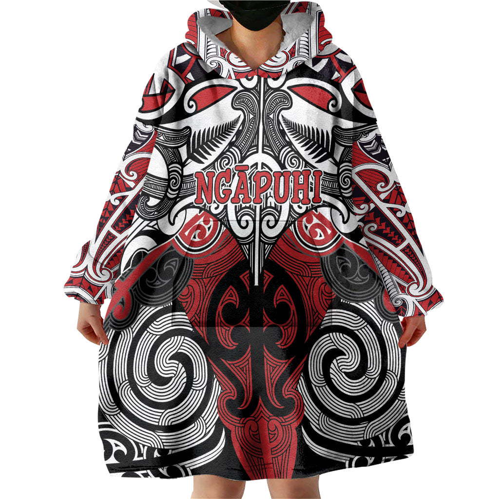 Personalised Maori Ngapuhi Wearable Blanket Hoodie Silver Fern Kowhaiwhai Art
