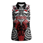 Personalised Maori Ngapuhi Women Sleeveless Polo Shirt Silver Fern Kowhaiwhai Art