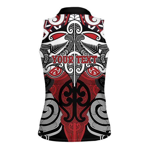 Personalised Maori Ngapuhi Women Sleeveless Polo Shirt Silver Fern Kowhaiwhai Art