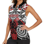 Personalised Maori Ngapuhi Women Sleeveless Polo Shirt Silver Fern Kowhaiwhai Art
