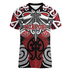 Personalised Maori Ngapuhi Women V-Neck T-Shirt Silver Fern Kowhaiwhai Art