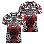 Personalised Maori Ngapuhi Women V-Neck T-Shirt Silver Fern Kowhaiwhai Art