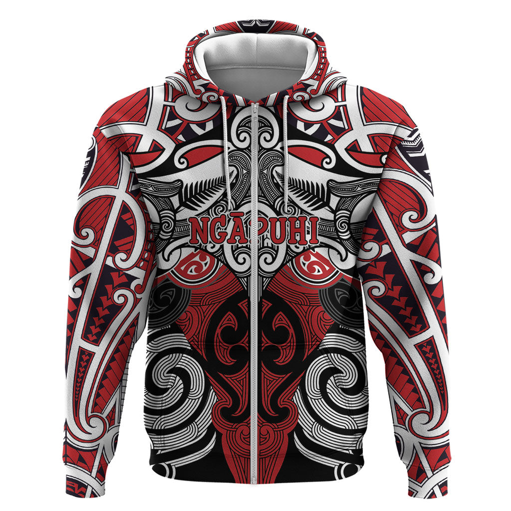 Personalised Maori Ngapuhi Zip Hoodie Silver Fern Kowhaiwhai Art