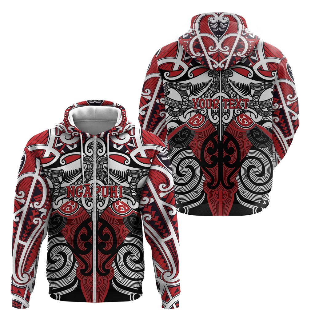 Personalised Maori Ngapuhi Zip Hoodie Silver Fern Kowhaiwhai Art