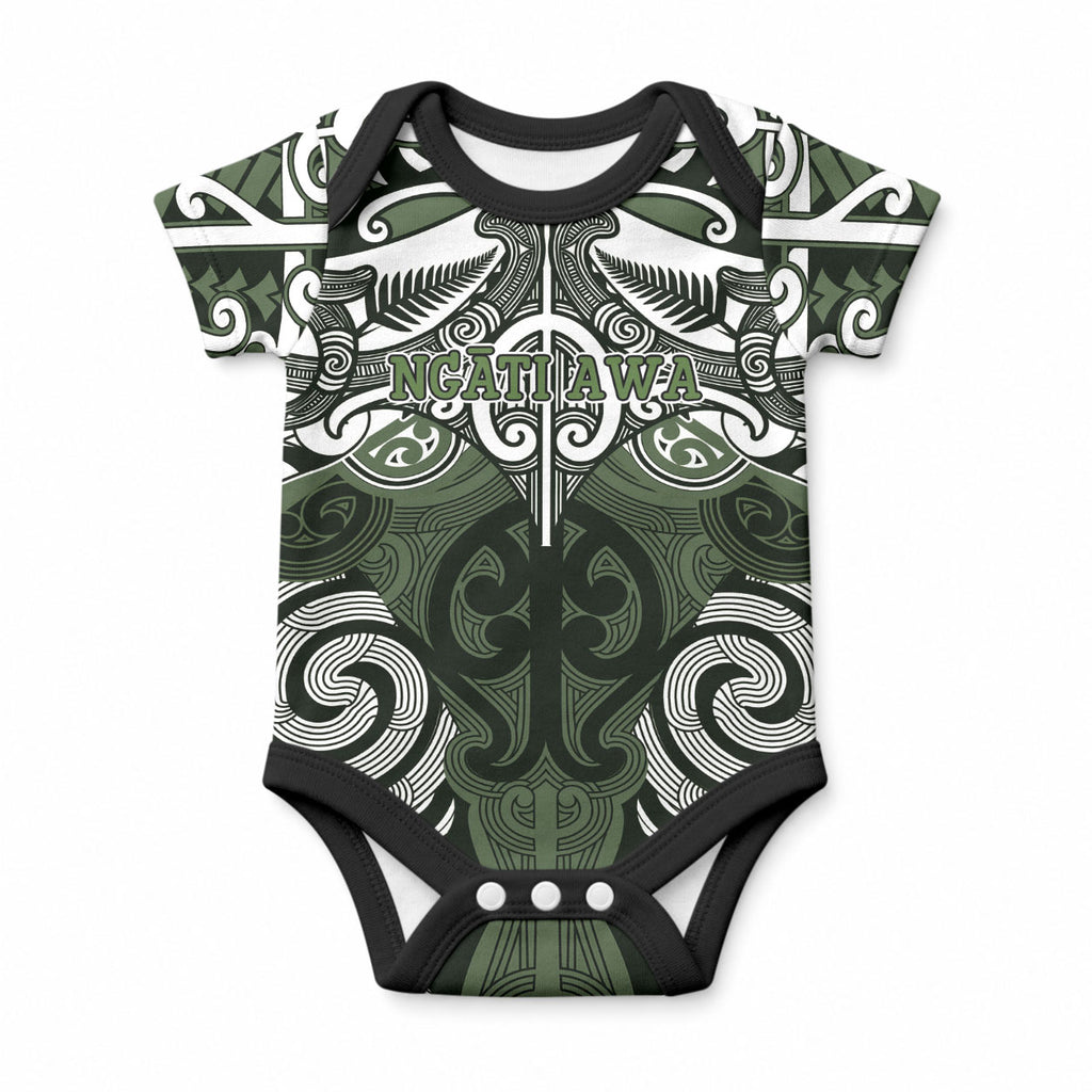 Personalised Maori Ngati Awa Baby Onesie Silver Fern Kowhaiwhai Art