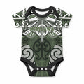 Personalised Maori Ngati Awa Baby Onesie Silver Fern Kowhaiwhai Art