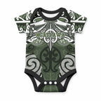 Personalised Maori Ngati Awa Baby Onesie Silver Fern Kowhaiwhai Art