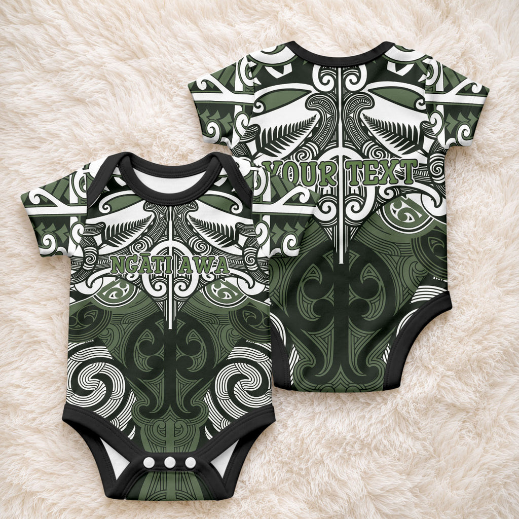 Personalised Maori Ngati Awa Baby Onesie Silver Fern Kowhaiwhai Art