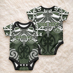 Personalised Maori Ngati Awa Baby Onesie Silver Fern Kowhaiwhai Art