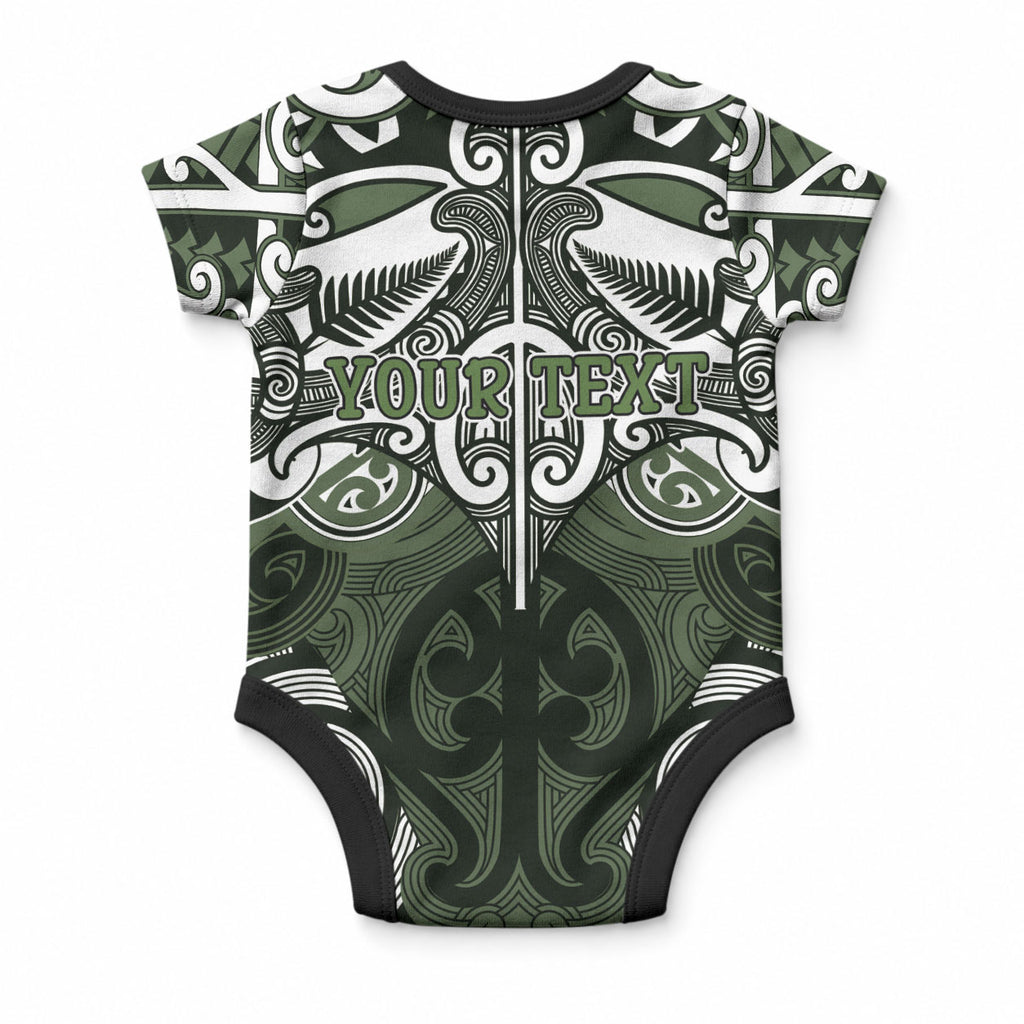Personalised Maori Ngati Awa Baby Onesie Silver Fern Kowhaiwhai Art