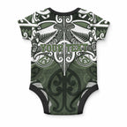 Personalised Maori Ngati Awa Baby Onesie Silver Fern Kowhaiwhai Art