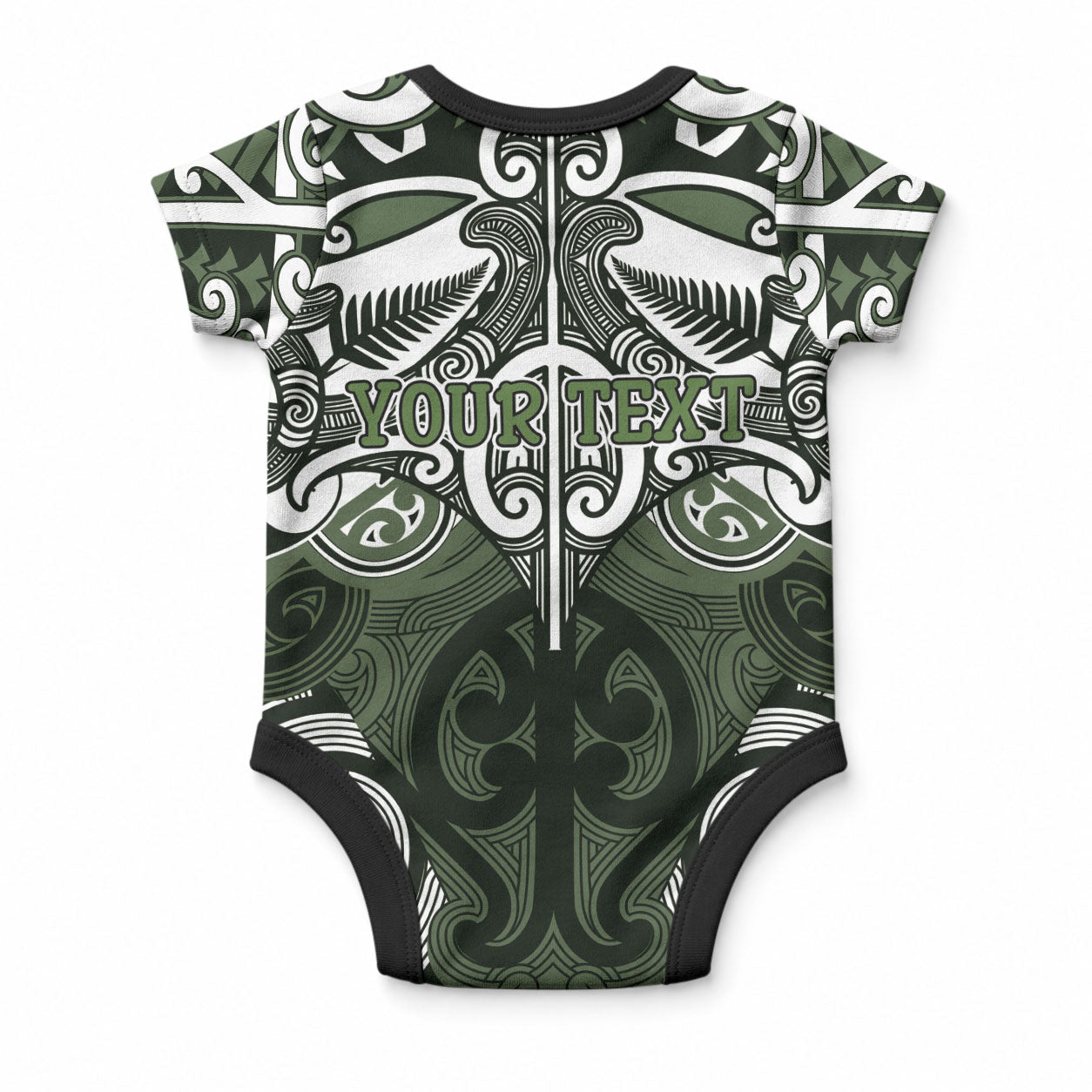 Personalised Maori Ngati Awa Baby Onesie Silver Fern Kowhaiwhai Art