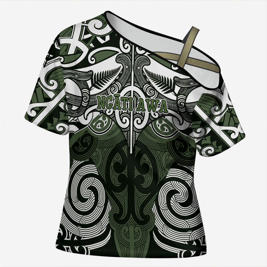 Personalised Maori Ngati Awa Cross Shoulder Shirt Silver Fern Kowhaiwhai Art