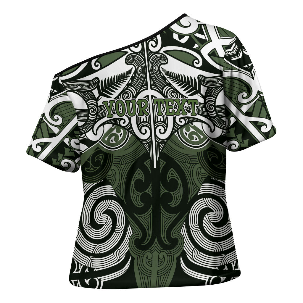 Personalised Maori Ngati Awa Cross Shoulder Shirt Silver Fern Kowhaiwhai Art
