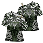 Personalised Maori Ngati Awa Cross Shoulder Shirt Silver Fern Kowhaiwhai Art