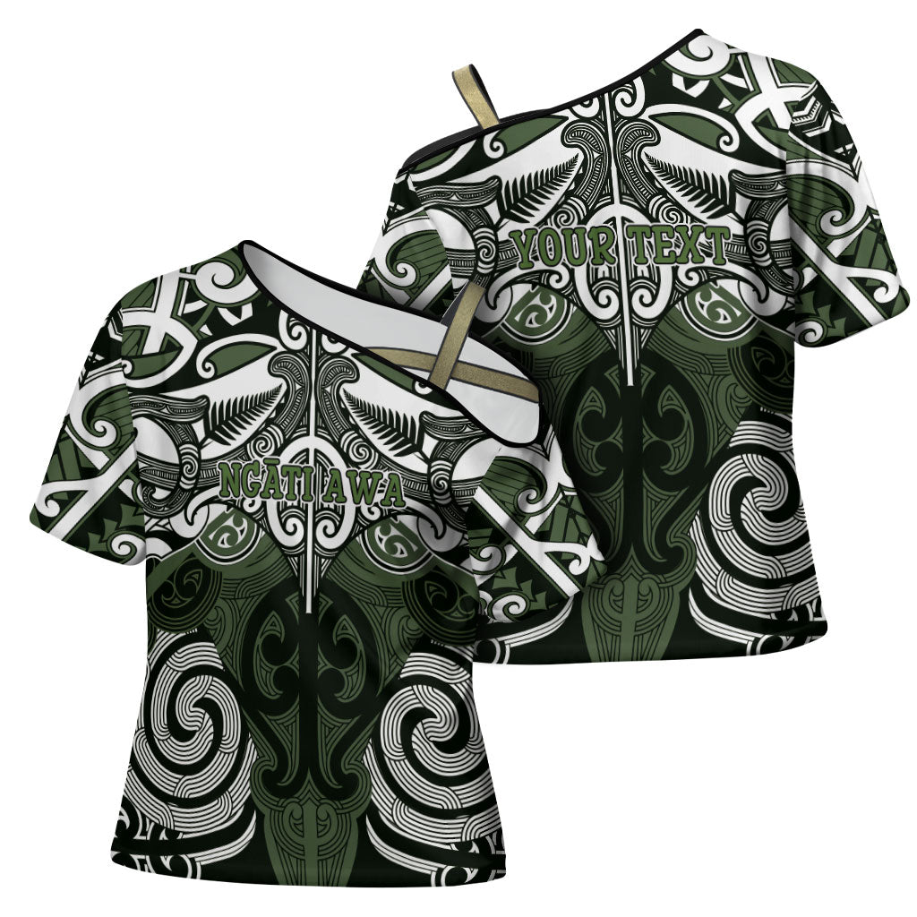 Personalised Maori Ngati Awa Cross Shoulder Shirt Silver Fern Kowhaiwhai Art