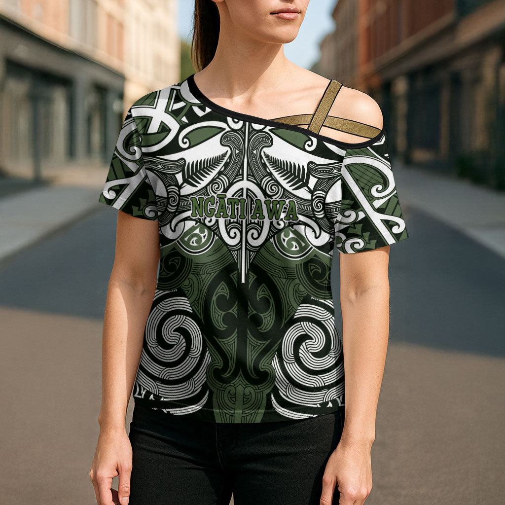 Personalised Maori Ngati Awa Cross Shoulder Shirt Silver Fern Kowhaiwhai Art