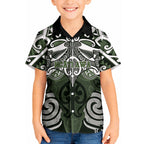 Personalised Maori Ngati Awa Kid Hawaiian Shirt Silver Fern Kowhaiwhai Art