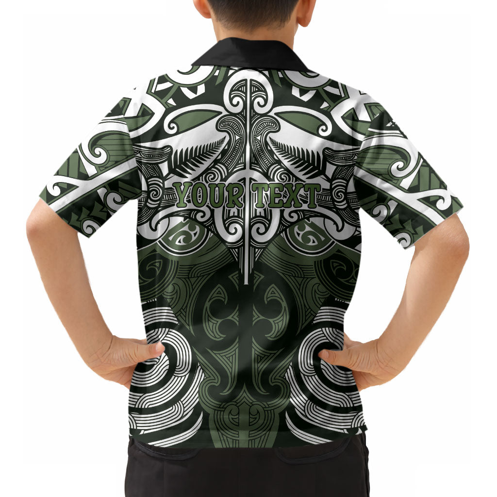Personalised Maori Ngati Awa Kid Hawaiian Shirt Silver Fern Kowhaiwhai Art