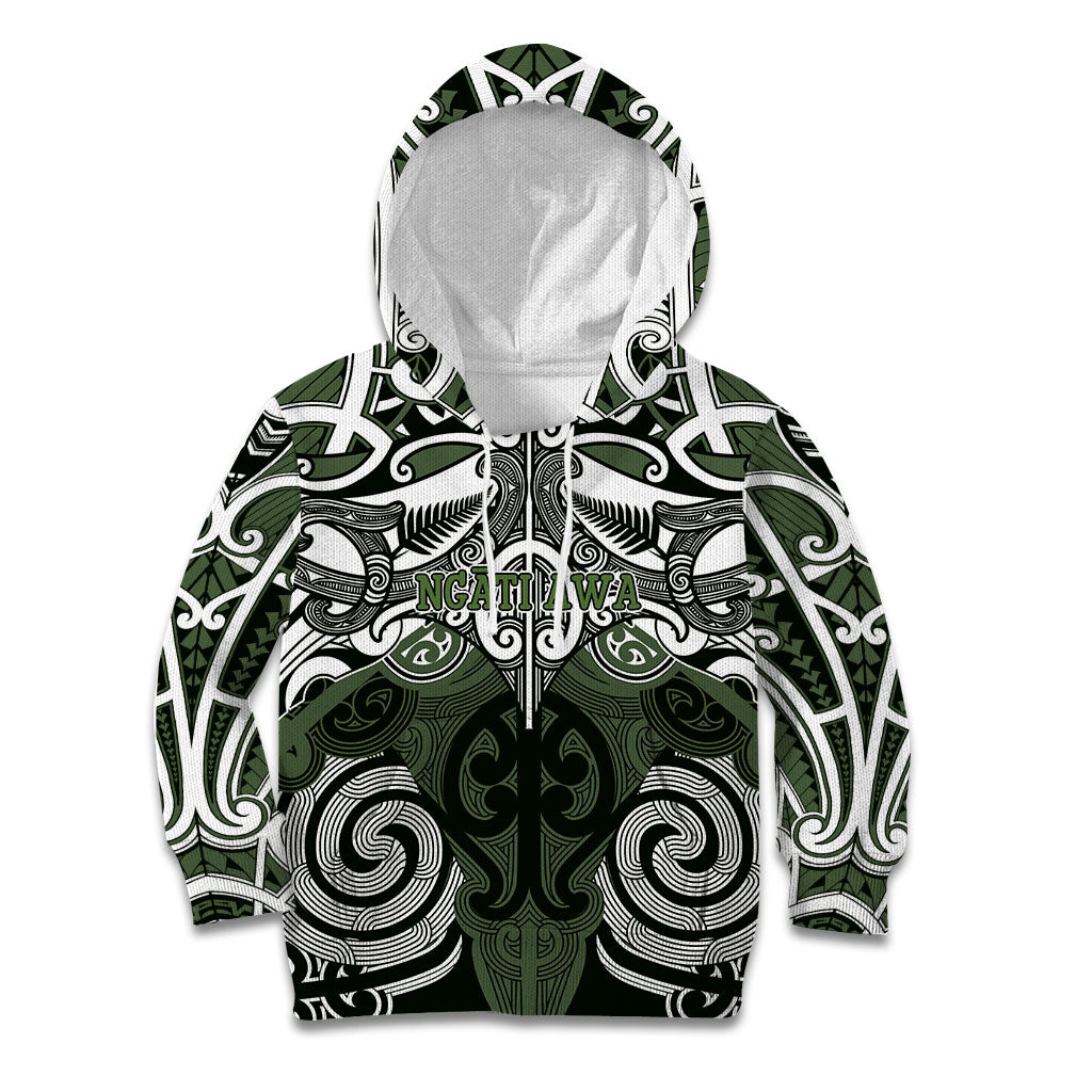 Personalised Maori Ngati Awa Kid Hoodie Silver Fern Kowhaiwhai Art