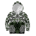 Personalised Maori Ngati Awa Kid Hoodie Silver Fern Kowhaiwhai Art